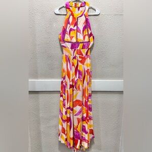 Abel the Label Anthropologie NWOT Rumi Halter Magenta/Orange Maxi Dress XS